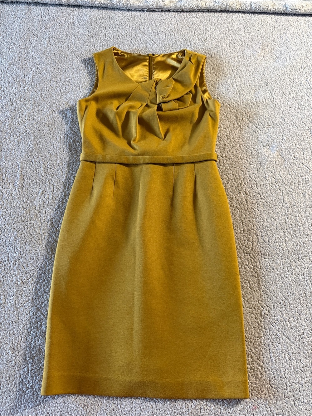 T Tahari Mustard Sleeveless Sheath Dress with Pleated Neck Detail Size 4